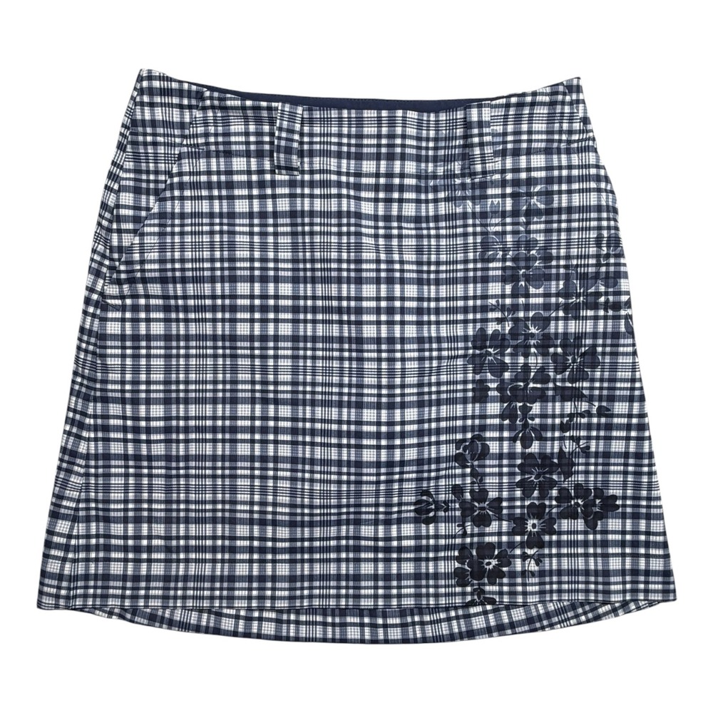 Nike Golf Dri-FIT Plaid Floral Skort Navy White‎ Womens Size 2 Side Zip Active